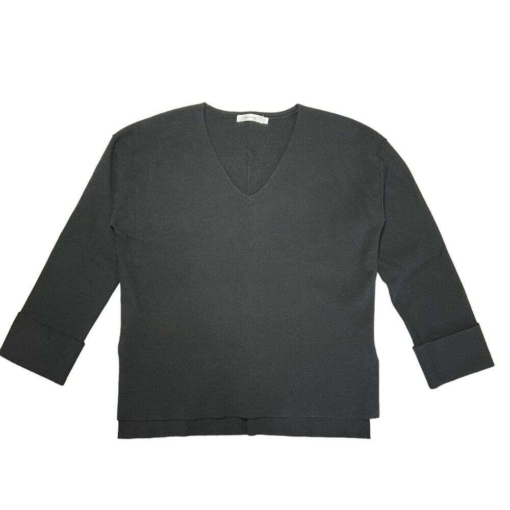 MOUSSY V-Neck Split Hem Sweater SIZE S Black Oversized Cuffed Pullover
